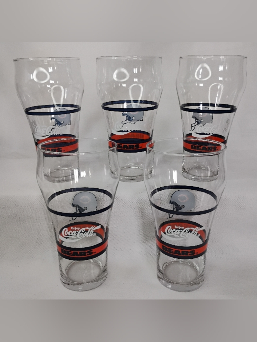 Vintage 5pc Set Chicago Bears Coca-Cola Bar Pub Glasses NFL Football Drinkware - Picture 2 of 11